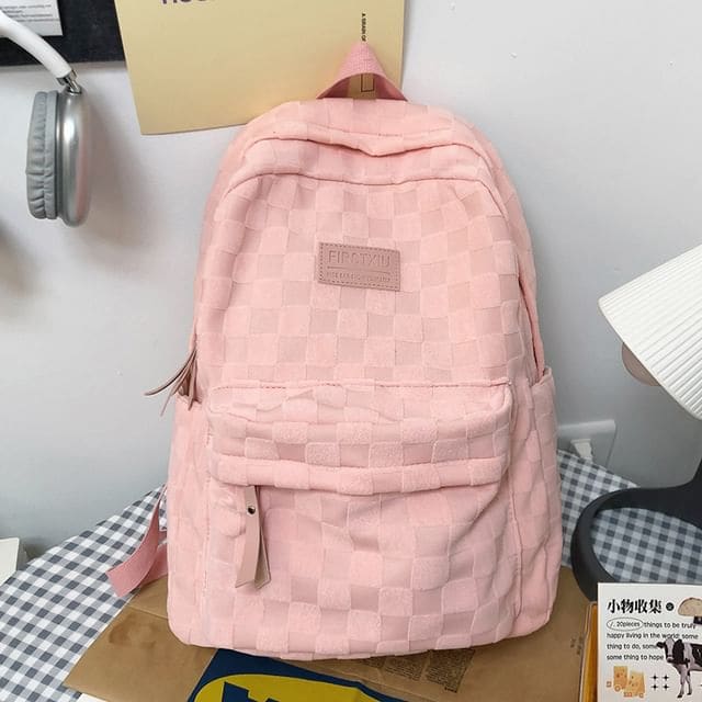 Checked Applique Nylon Backpack - Pink - Pink / One Size