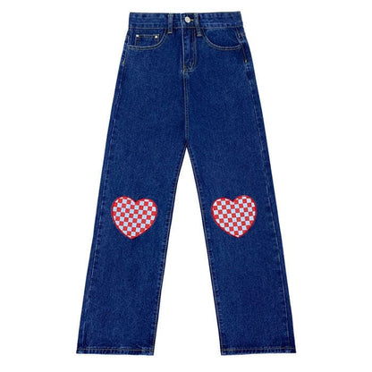 Checker Heart Wide Jeans - Jeans