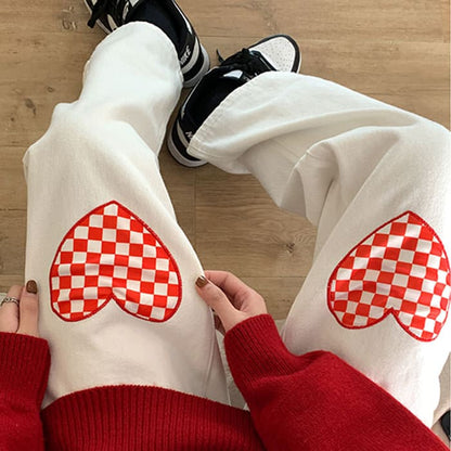 Checker Heart Wide Jeans - Jeans