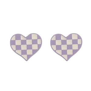 Checkered Heart Earrings - Standart / Lavender - earrings