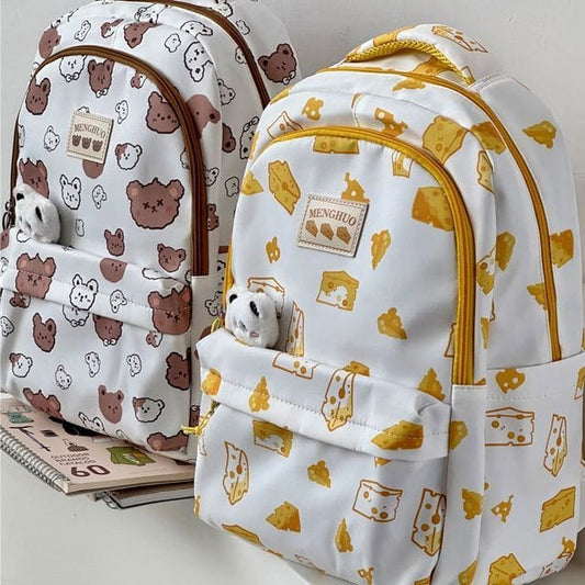 Cheese Print Backpack / Charm / Set - backpack