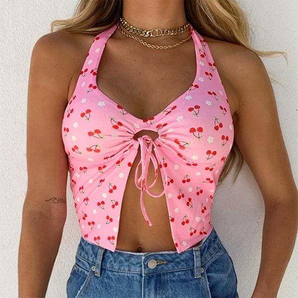 Cherry Blossom Halter Top - Tops