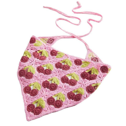 Cherry Crochet Hair Scarf - Standart / Pink - Other