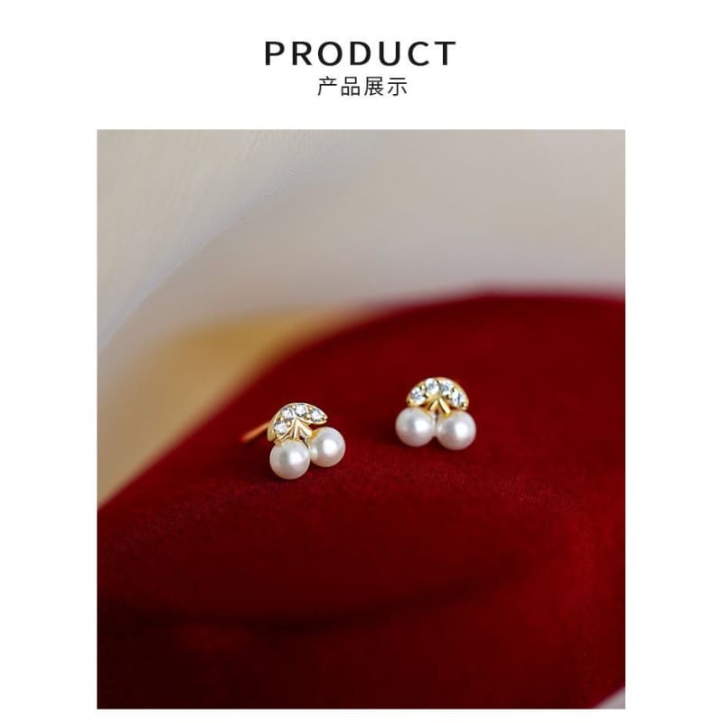 Cherry Faux Pearl Rhinestone Sterling Silver Earring