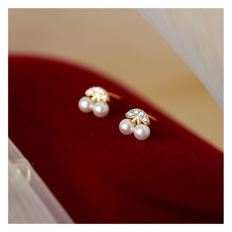 Cherry Faux Pearl Rhinestone Sterling Silver Earring