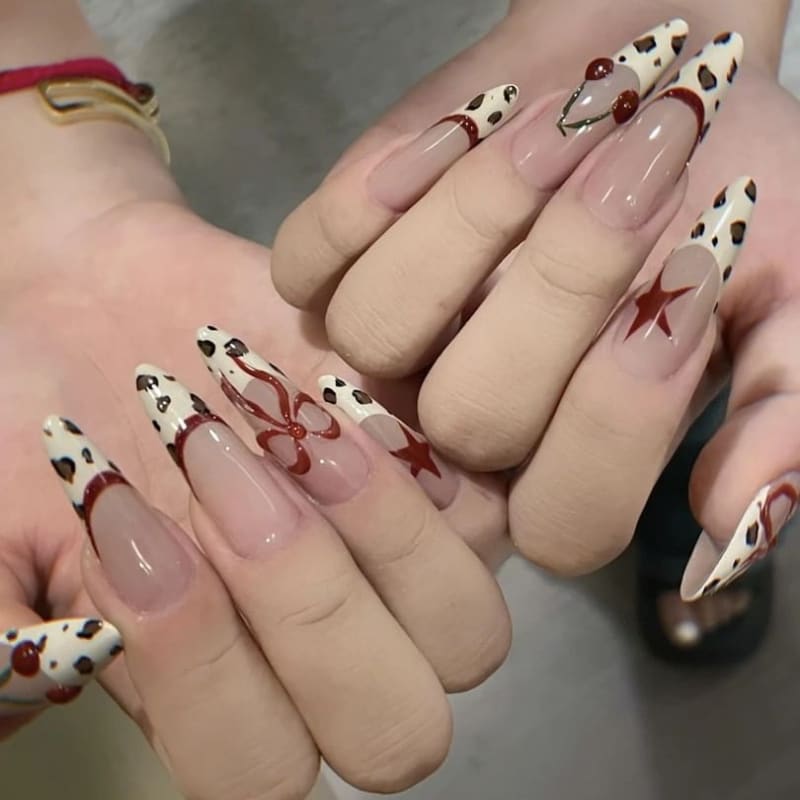 Cherry Leopard Print Press On Nail