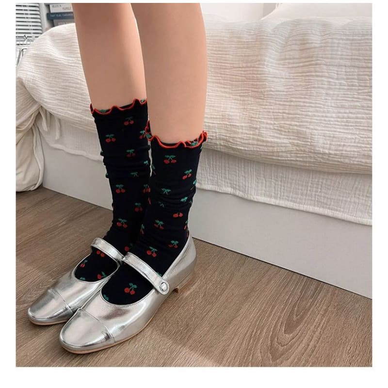 Cherry Print Frill Trim Socks