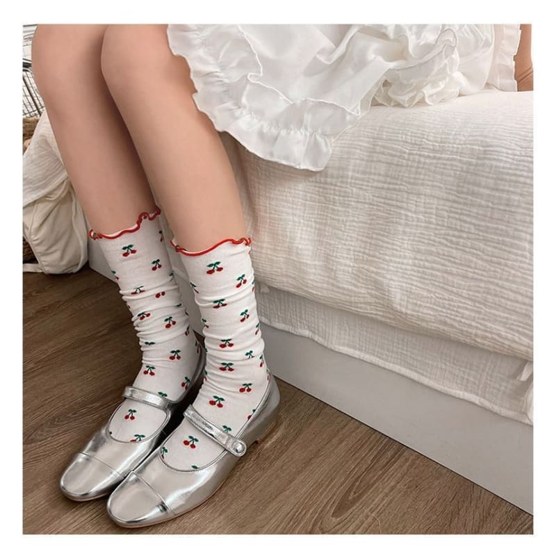 Cherry Print Frill Trim Socks