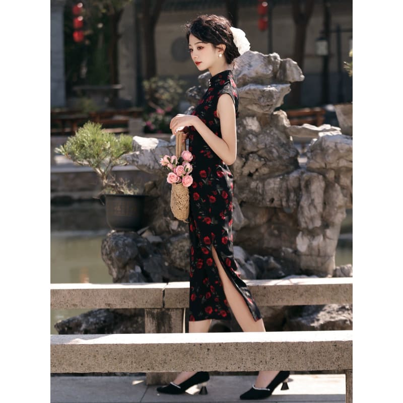 Cherry Roses Elegance Cheongsam - Female Hanfu