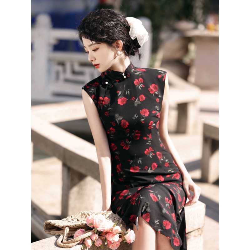 Cherry Roses Elegance Cheongsam - Female Hanfu