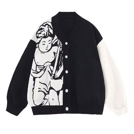 Cherub Asymmetrical Cardigan - S / Black/white - Cardigan