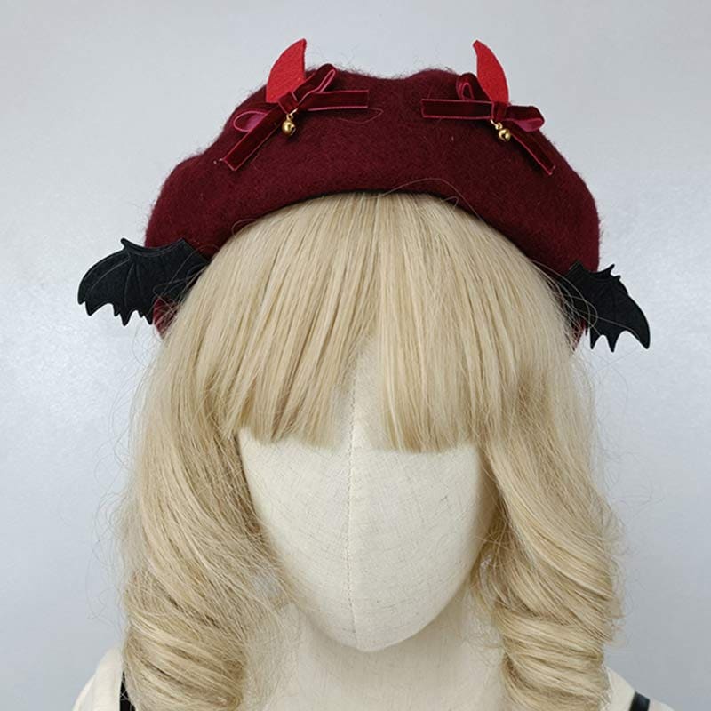 Chic Bat Wings Lolita Beret - Wine Red A / One Size