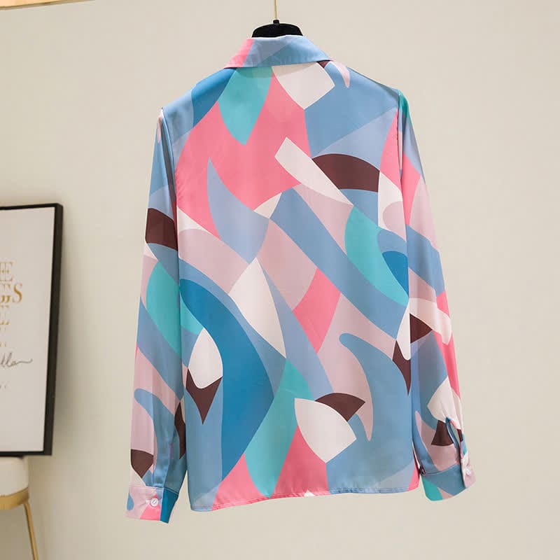 Chic Colorblock Long Sleeve Lapel Shirt