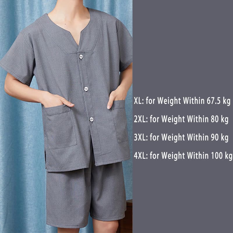 Chic Cotton Solid Color Button Cardigan Pajamas Set - Men D