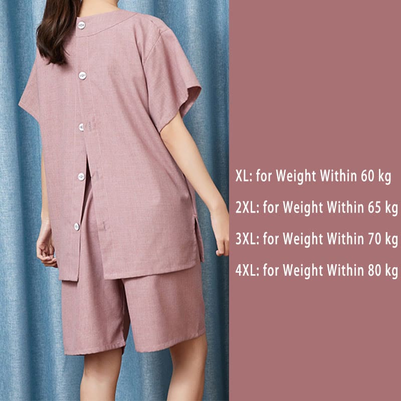 Chic Cotton Solid Color Button Cardigan Pajamas Set - Women