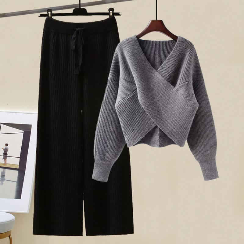 Chic Cross Sweater Knit Casual Pants - Set B / M