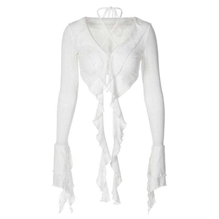 Chic Flowy Ruffle Top - S / White - Tops