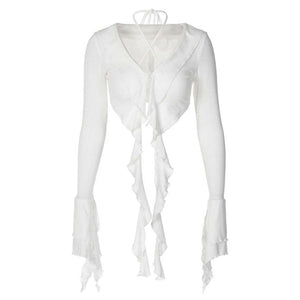 Chic Flowy Ruffle Top - S / White - Tops