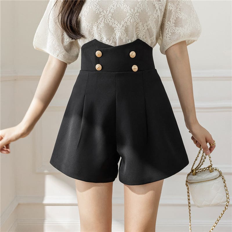 Chic High Waist Buttons Casual Shorts