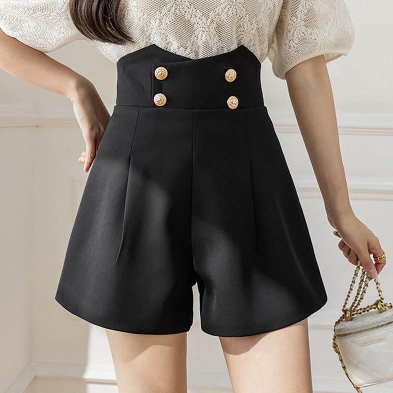 Chic High Waist Buttons Casual Shorts