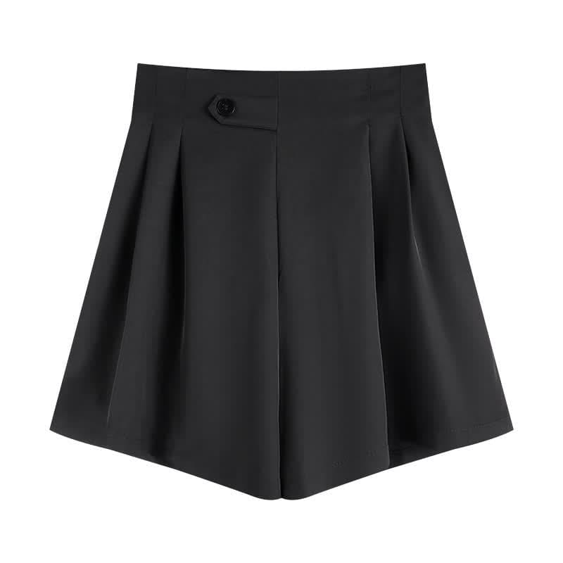 Chic High Waist Buttons Shorts - Black / M