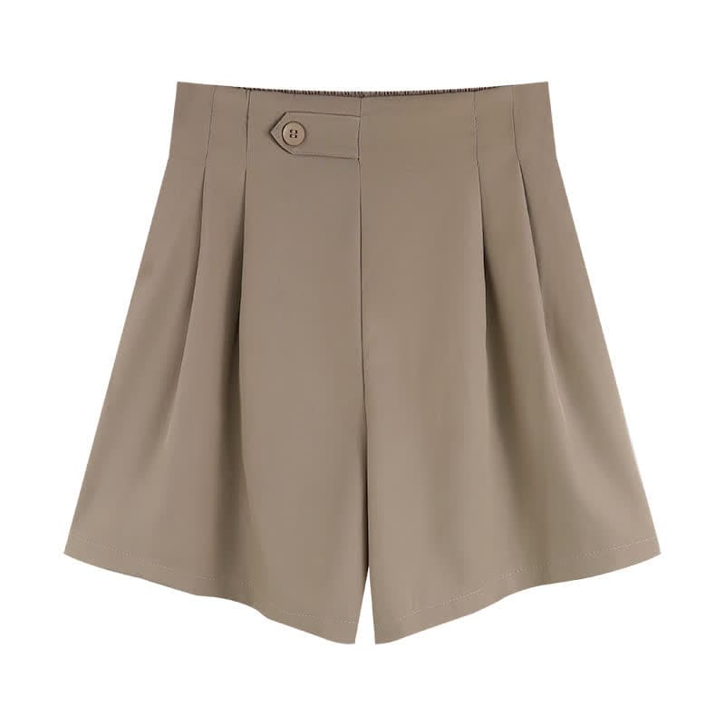 Chic High Waist Buttons Shorts - Coffee / M