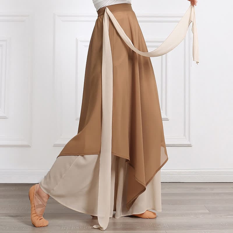 Chic High Waist Lace Up Flowy Wide Leg Casual Pants - Brown