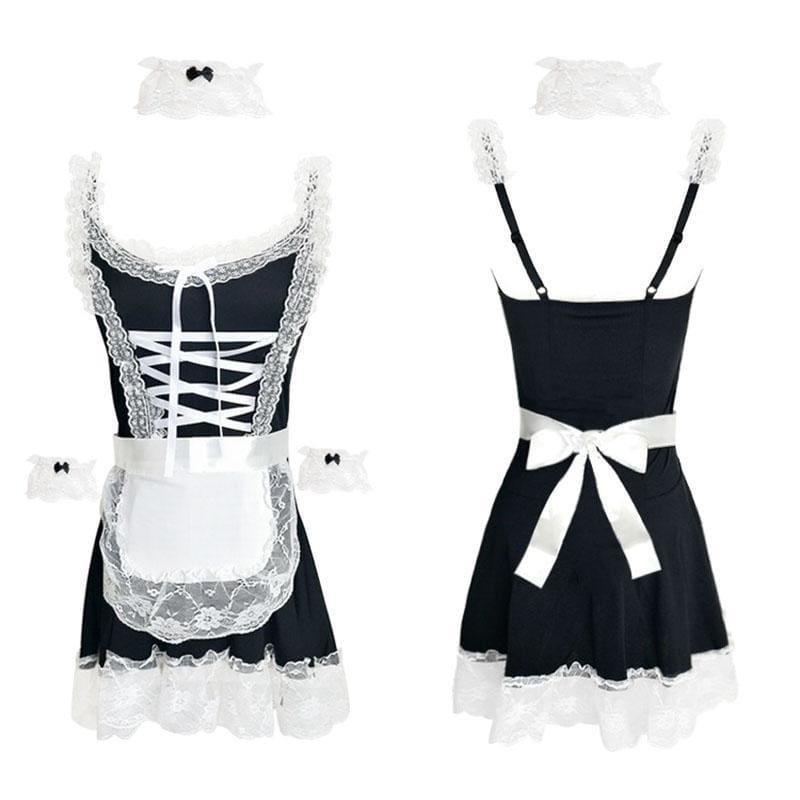 Chic Japanese Maid Lace Bow Lingerie Dress