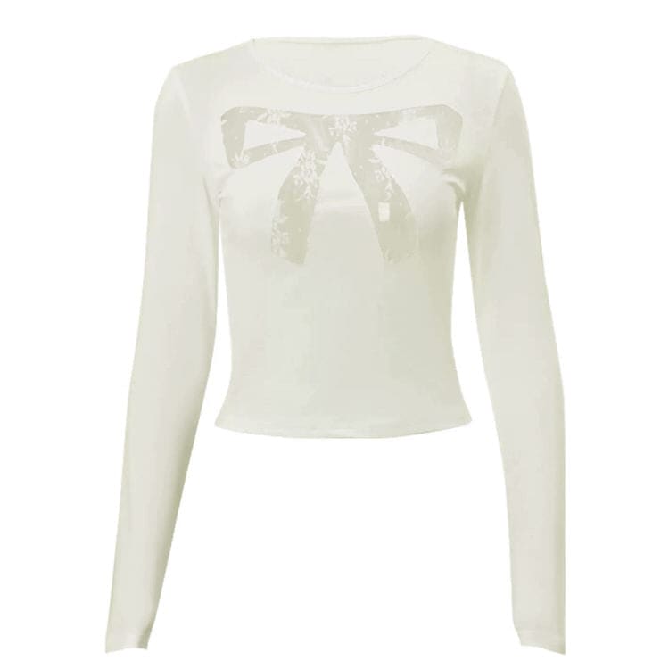Chic Lace Bow Top - S / White - Tops