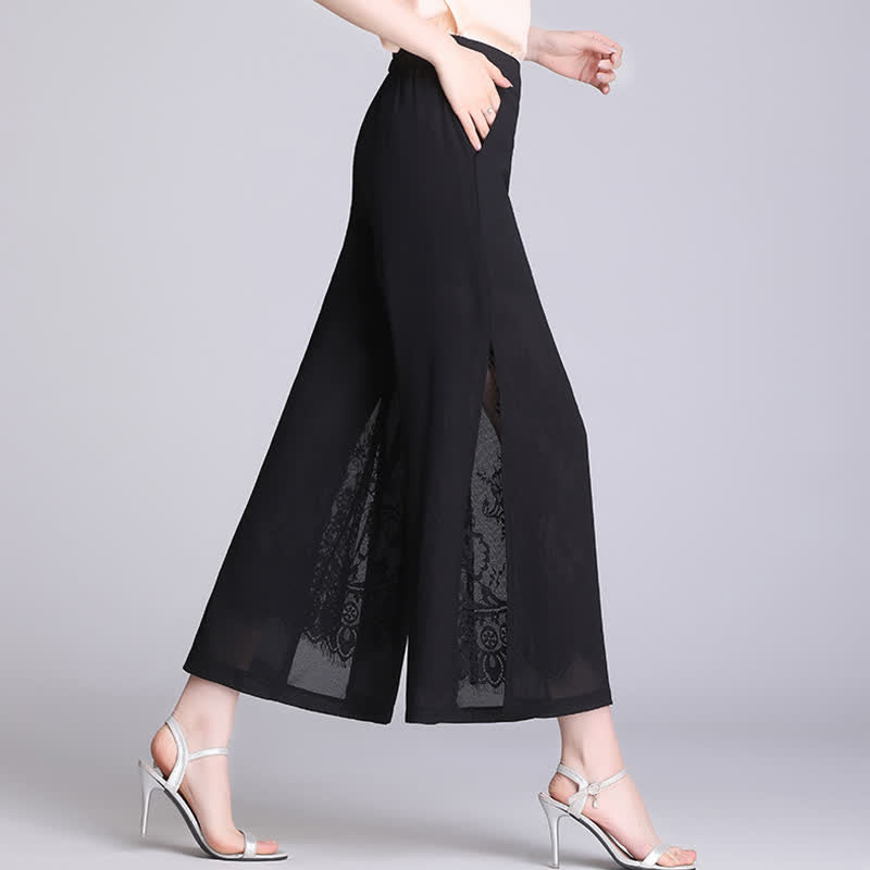 Chic Lace Stitching Split Wide Leg Pants