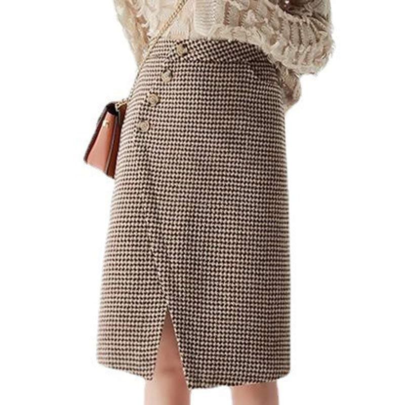 Chic Lattice Print Pocket Split Skirt