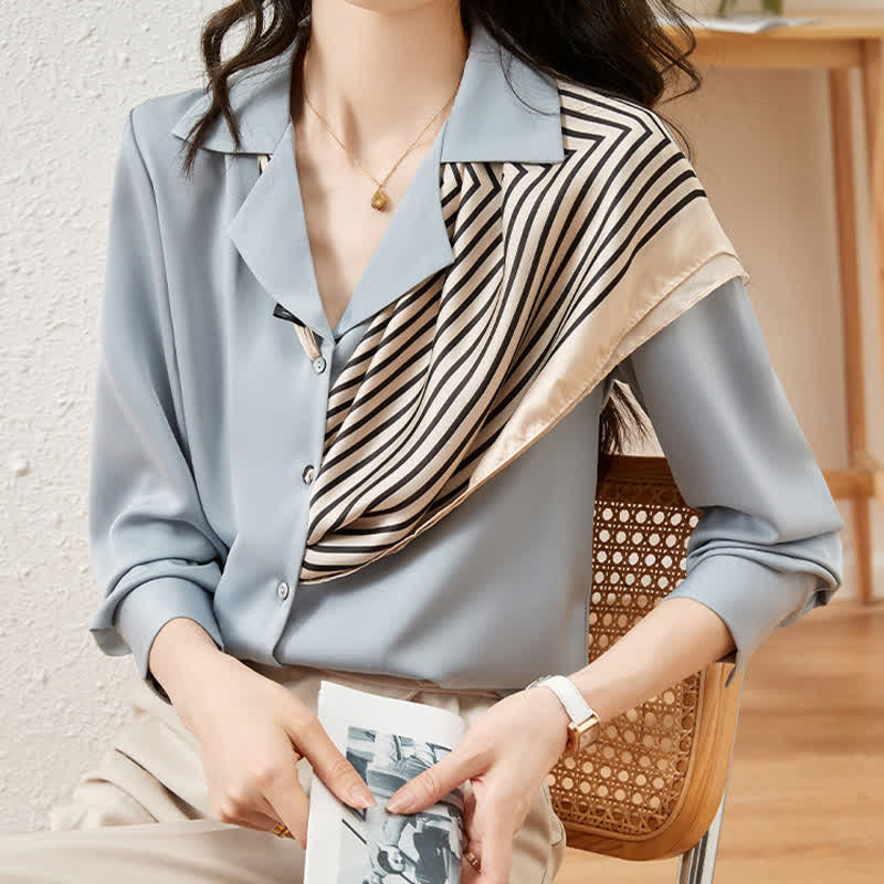 Chic Patchwork Long Sleeve Satin Shirt