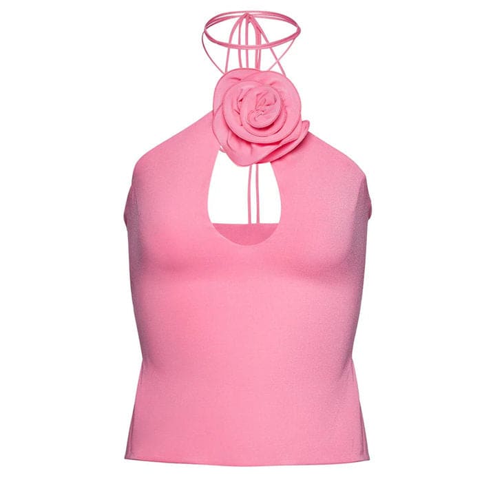 Chic Pink Rose Halter Top - S / Pink - Tops