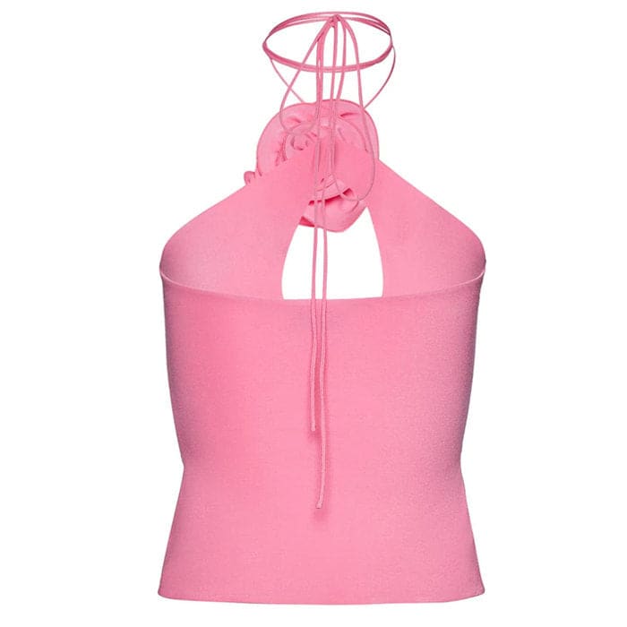 Chic Pink Rose Halter Top - Tops