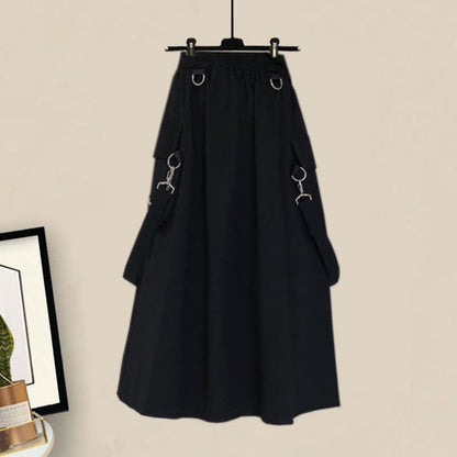 Chic Pocket Lapel Tie T-Shirt Suspender Skirt Set - Skirt