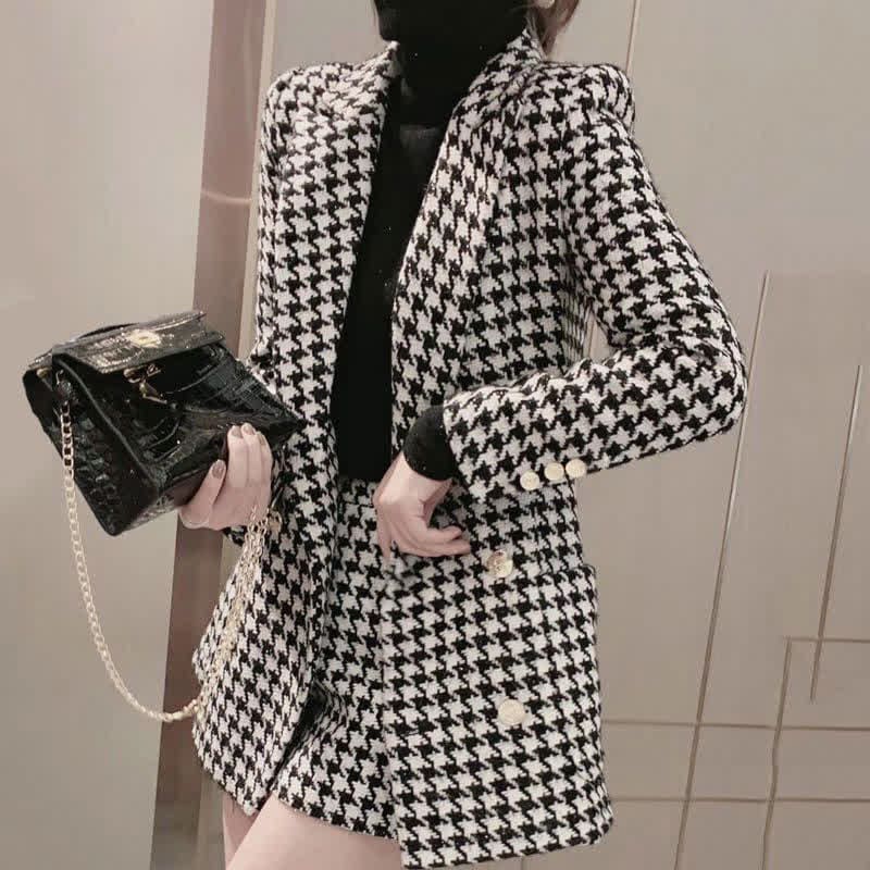 Chic Print Blazer Hight Waist Shorts Set