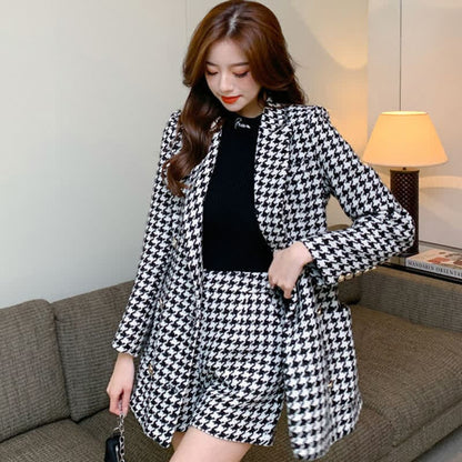 Chic Print Blazer Hight Waist Shorts Set