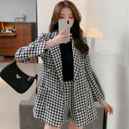 Chic Print Blazer Hight Waist Shorts Set