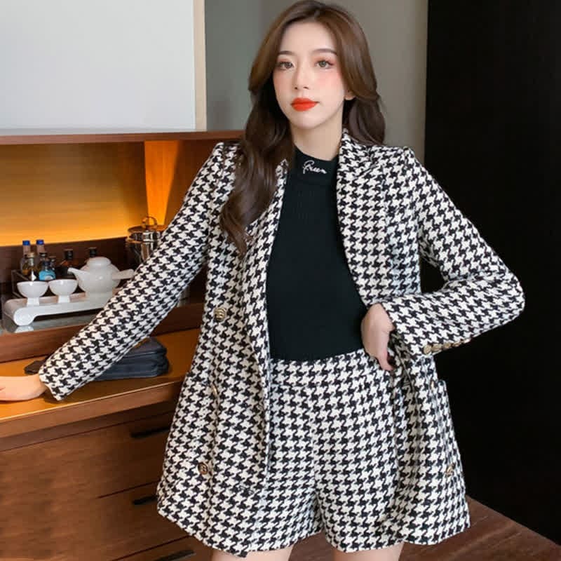 Chic Print Blazer Hight Waist Shorts Set