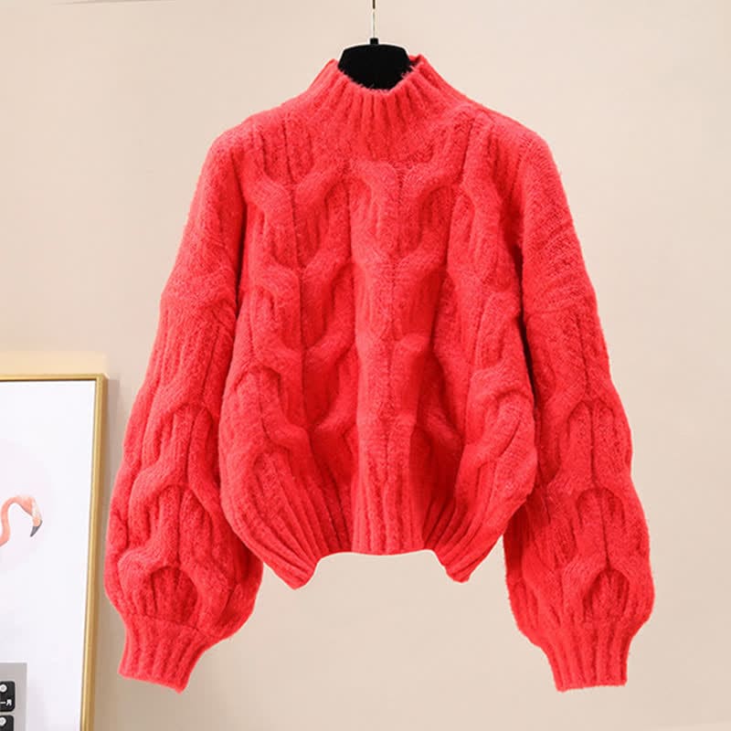 Chic Pure Color Cable Sweater Slip Dress Set - Red Sweater