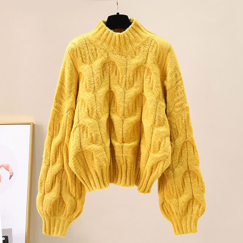 Chic Pure Color Cable Sweater Slip Dress Set - Yellow