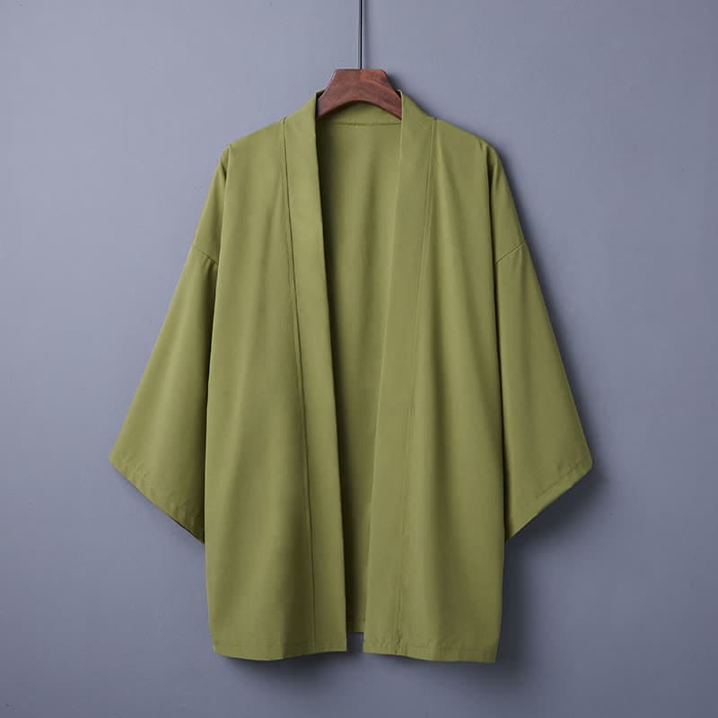 Chic Pure Color Casual Cardigan Kimono Outerwear - Avocado