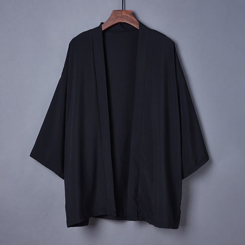 Chic Pure Color Casual Cardigan Kimono Outerwear - Black