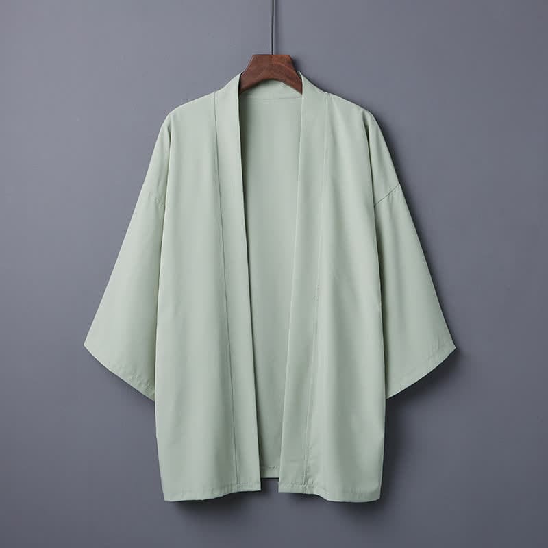 Chic Pure Color Casual Cardigan Kimono Outerwear - Green
