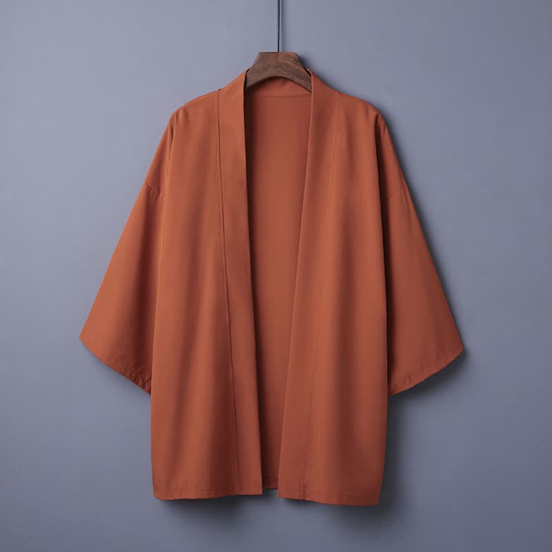 Chic Pure Color Casual Cardigan Kimono Outerwear - Orange