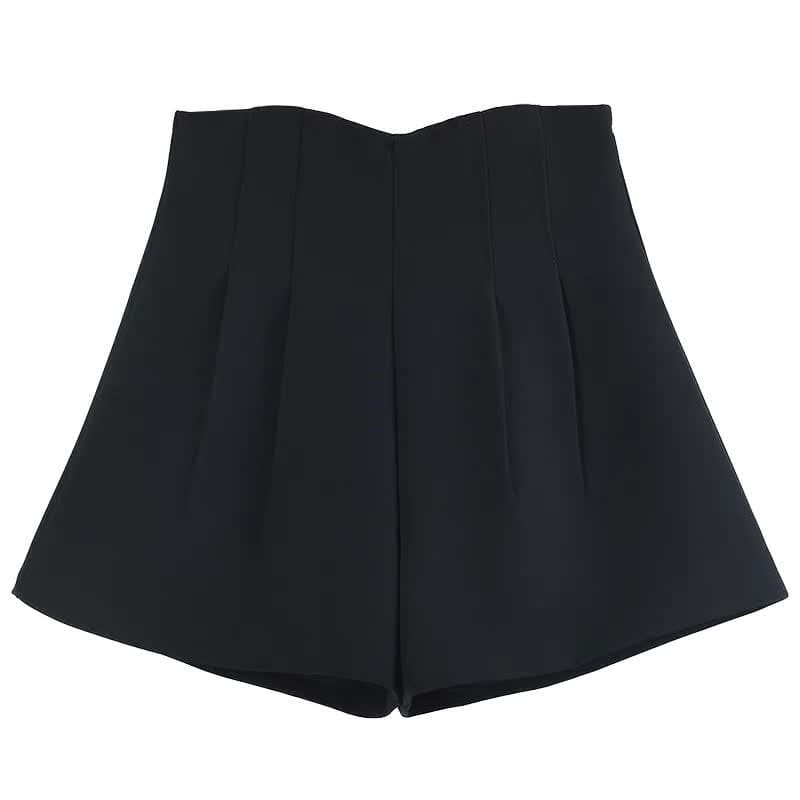 Chic Pure Color Wide Leg Shorts - Black / M