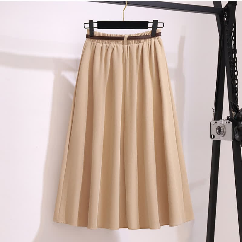 Chic Rhombus Print Sweater Belted Pleated Skirt