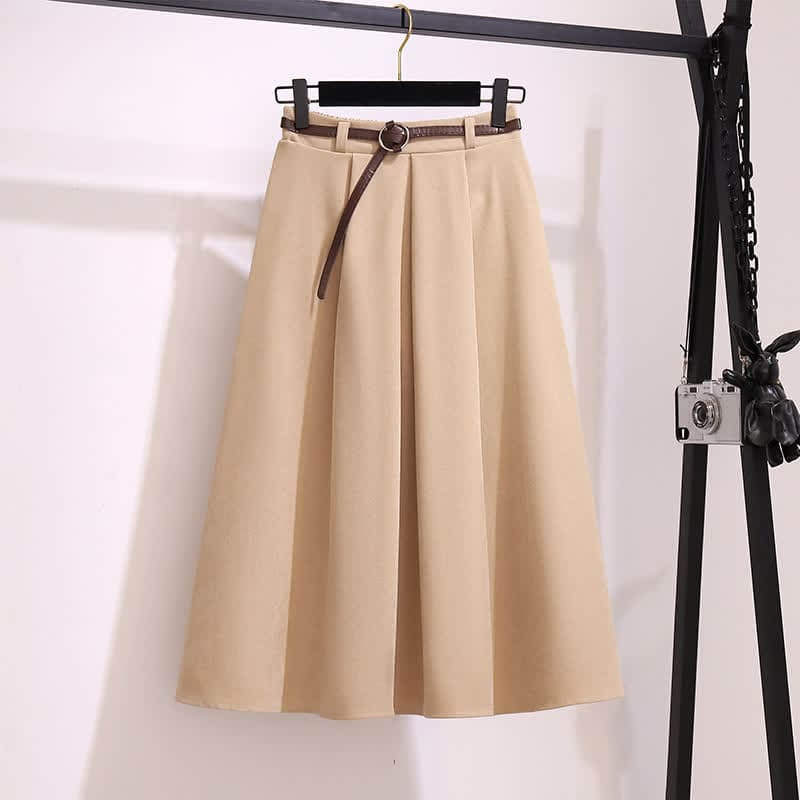 Chic Rhombus Print Sweater Belted Pleated Skirt - Skirt / M