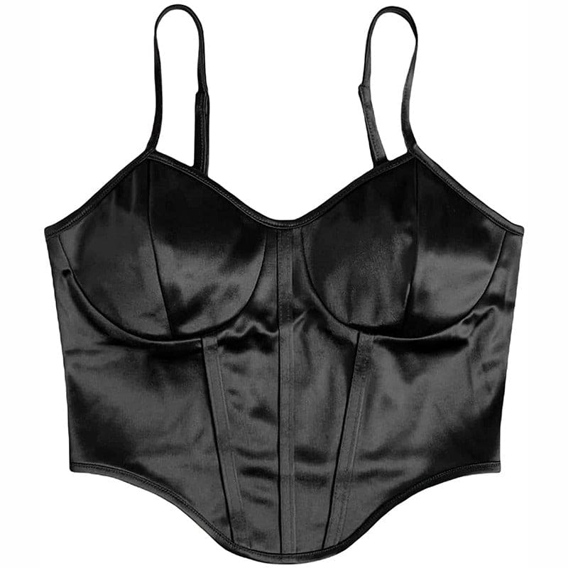 Chic Satin Corset Top - S / Black - Tops