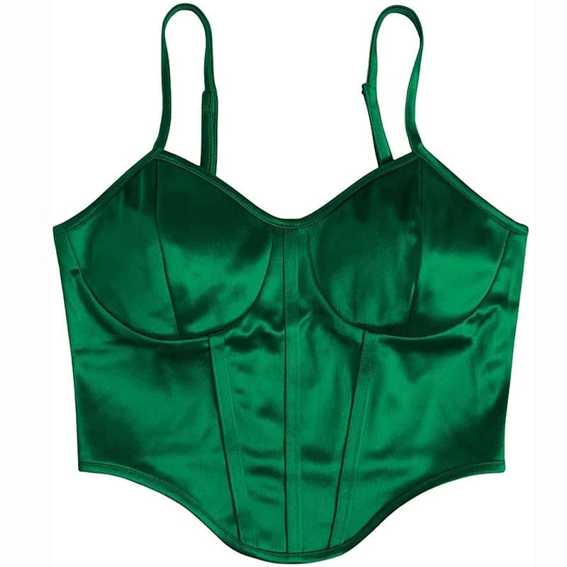 Chic Satin Corset Top - S / Green - Tops